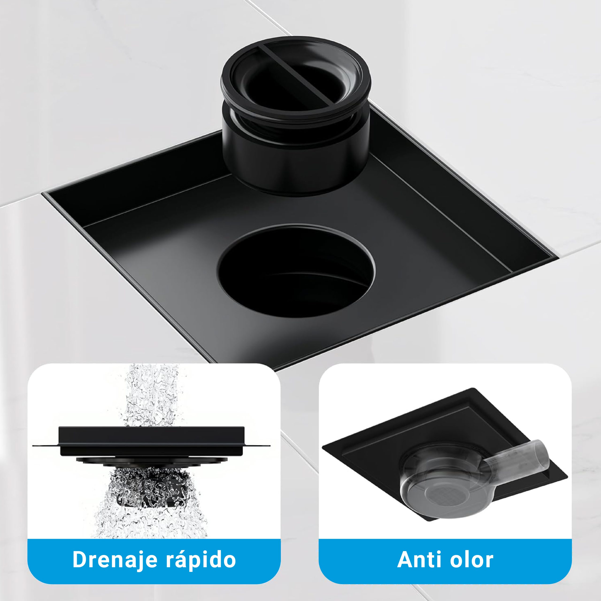 DESAGÜE CUADRADO 2 EN 1 BLACK 360° - GLOSS BLACK EDITION - Imagen 4